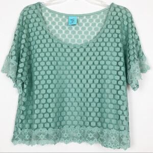 h.i.p. Vintage Women’s Green Polka Dot Mesh Top Size Medium